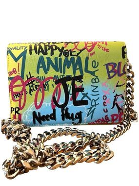 Colorful Graffiti Crossbody Small Silver Chain Link Princess Hug Animal NEW